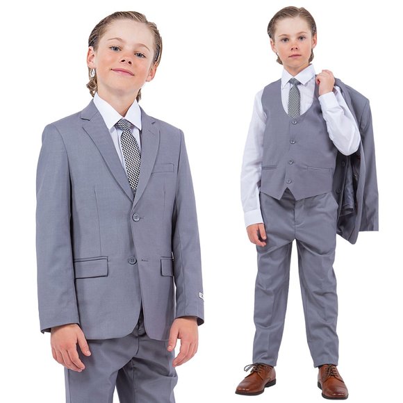 EXCLUSIVE Stacy Adams 5pc Boys Suit Slim-Fit, Mid Grey - Picture 1 of 5